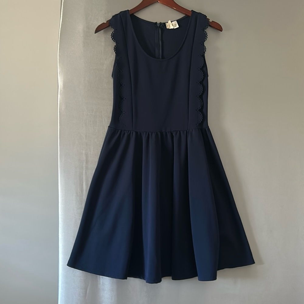 Navy a-line dress with scallop detail